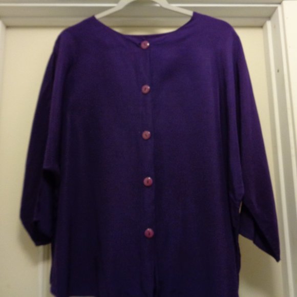 VINTAGE 1980S PURPLE RAYON DRAPED BL W BUTTONS 2 X - Picture 1 of 5